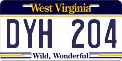 WV license plate DYH204