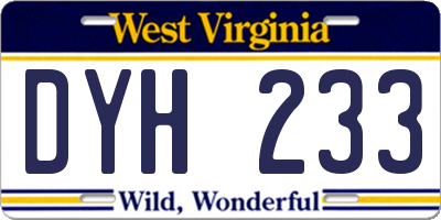 WV license plate DYH233