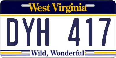 WV license plate DYH417