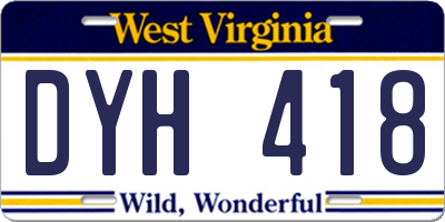 WV license plate DYH418