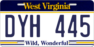 WV license plate DYH445