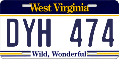 WV license plate DYH474