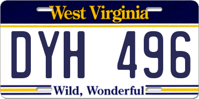 WV license plate DYH496