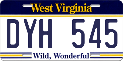 WV license plate DYH545