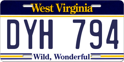 WV license plate DYH794