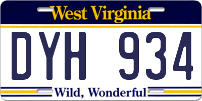WV license plate DYH934