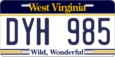 WV license plate DYH985