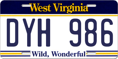 WV license plate DYH986
