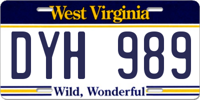 WV license plate DYH989