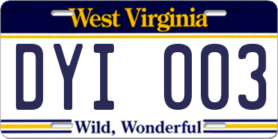 WV license plate DYI003