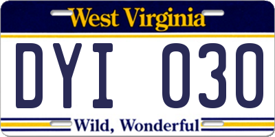 WV license plate DYI030