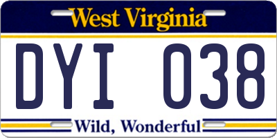 WV license plate DYI038