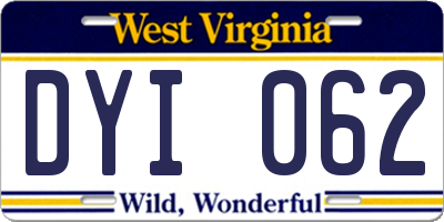WV license plate DYI062