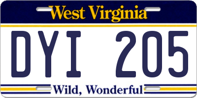 WV license plate DYI205