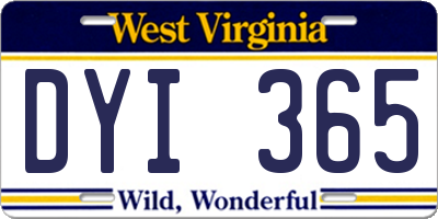 WV license plate DYI365