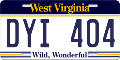 WV license plate DYI404