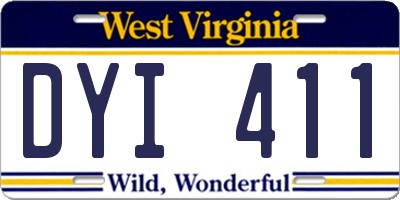 WV license plate DYI411