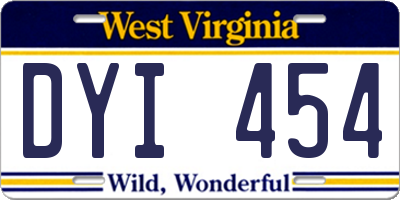 WV license plate DYI454