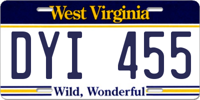 WV license plate DYI455