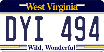 WV license plate DYI494