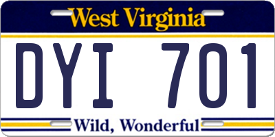 WV license plate DYI701