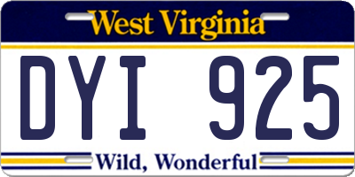 WV license plate DYI925