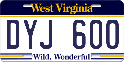 WV license plate DYJ600