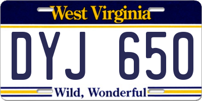 WV license plate DYJ650