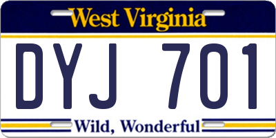 WV license plate DYJ701