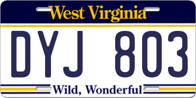 WV license plate DYJ803
