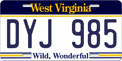 WV license plate DYJ985