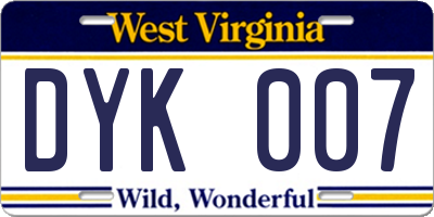 WV license plate DYK007