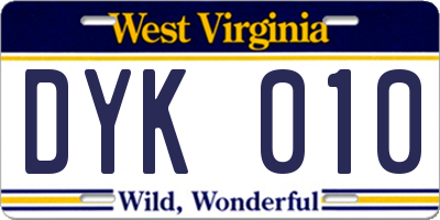 WV license plate DYK010