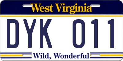 WV license plate DYK011