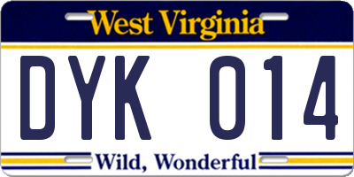 WV license plate DYK014