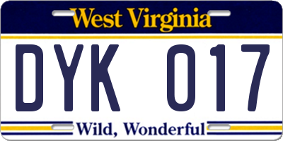 WV license plate DYK017