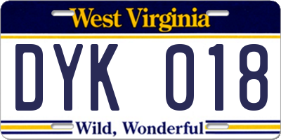 WV license plate DYK018