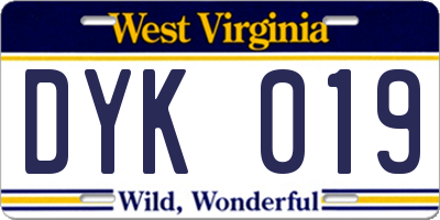 WV license plate DYK019