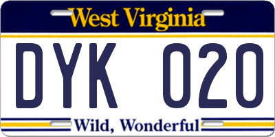 WV license plate DYK020
