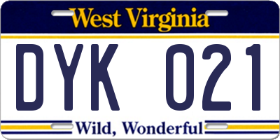 WV license plate DYK021