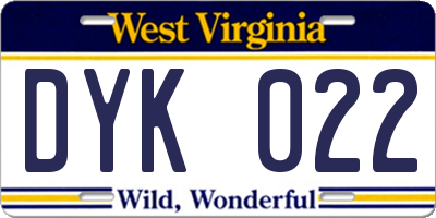 WV license plate DYK022