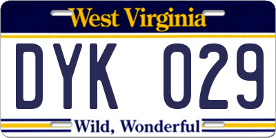WV license plate DYK029
