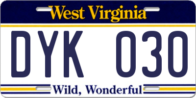 WV license plate DYK030