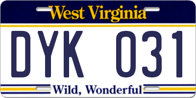 WV license plate DYK031