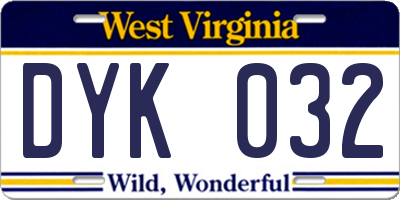 WV license plate DYK032
