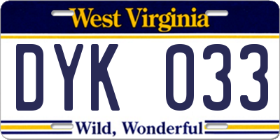 WV license plate DYK033