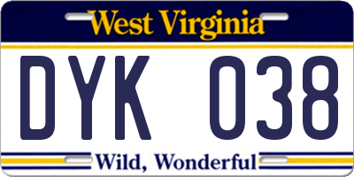 WV license plate DYK038