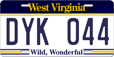WV license plate DYK044