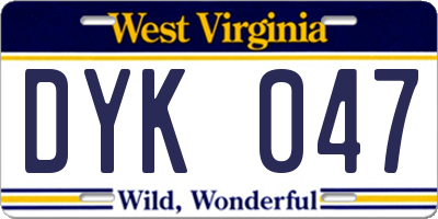 WV license plate DYK047