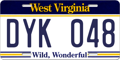 WV license plate DYK048